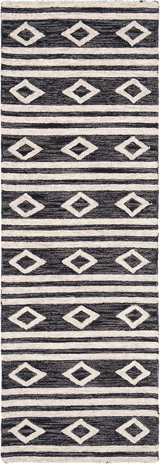 image:imageSAFAVIEH MicroLoop Collection Area Rug 5 Square Navy amp Ivory Handmade Moroccan Tribal Wool Ideal for High Traffic Areas in Living Room Bedroom MLP153NCharcoalIvory