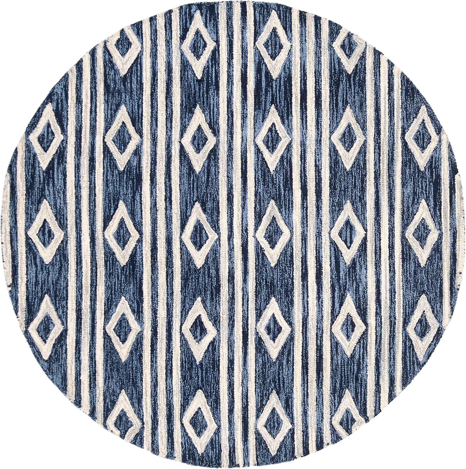 image:imageSAFAVIEH MicroLoop Collection Area Rug 5 Square Navy amp Ivory Handmade Moroccan Tribal Wool Ideal for High Traffic Areas in Living Room Bedroom MLP153NNavyIvory