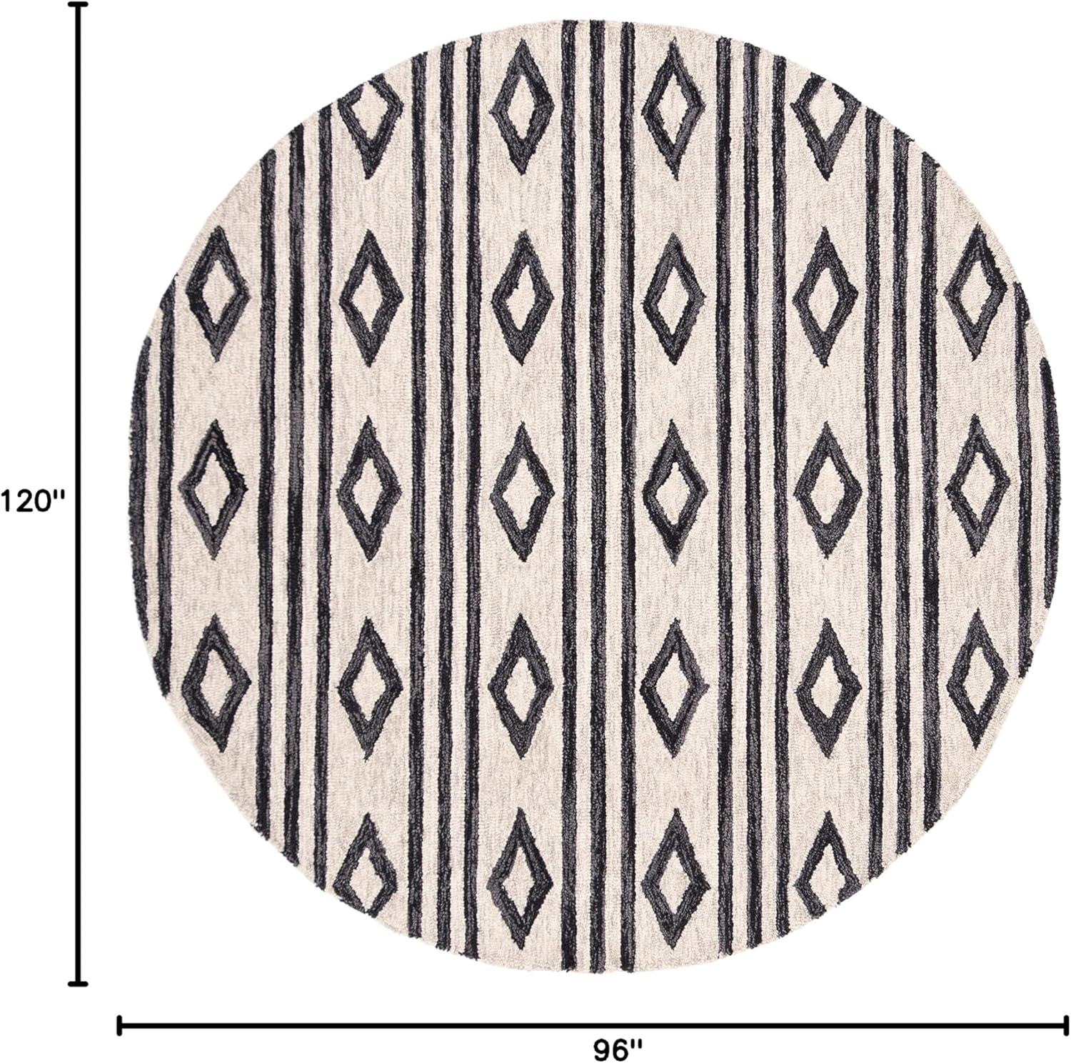 image:imageSAFAVIEH MicroLoop Collection Area Rug 5 Square Navy amp Ivory Handmade Moroccan Tribal Wool Ideal for High Traffic Areas in Living Room Bedroom MLP153NIvoryCharcoal