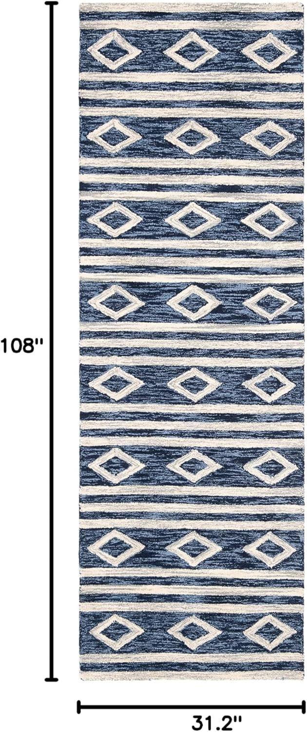 image:imageSAFAVIEH MicroLoop Collection Area Rug 5 Square Navy amp Ivory Handmade Moroccan Tribal Wool Ideal for High Traffic Areas in Living Room Bedroom MLP153NNavyIvory