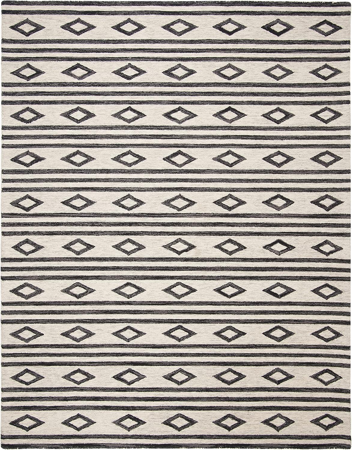 image:imageSAFAVIEH MicroLoop Collection Area Rug 5 Square Navy amp Ivory Handmade Moroccan Tribal Wool Ideal for High Traffic Areas in Living Room Bedroom MLP153NIvoryCharcoal