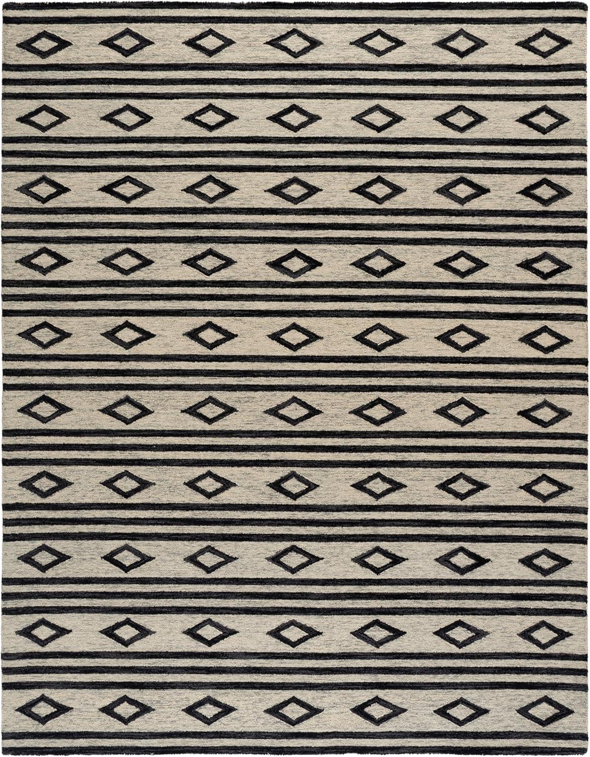 image:imageSAFAVIEH MicroLoop Collection Area Rug 5 Square Navy amp Ivory Handmade Moroccan Tribal Wool Ideal for High Traffic Areas in Living Room Bedroom MLP153NIvoryCharcoal
