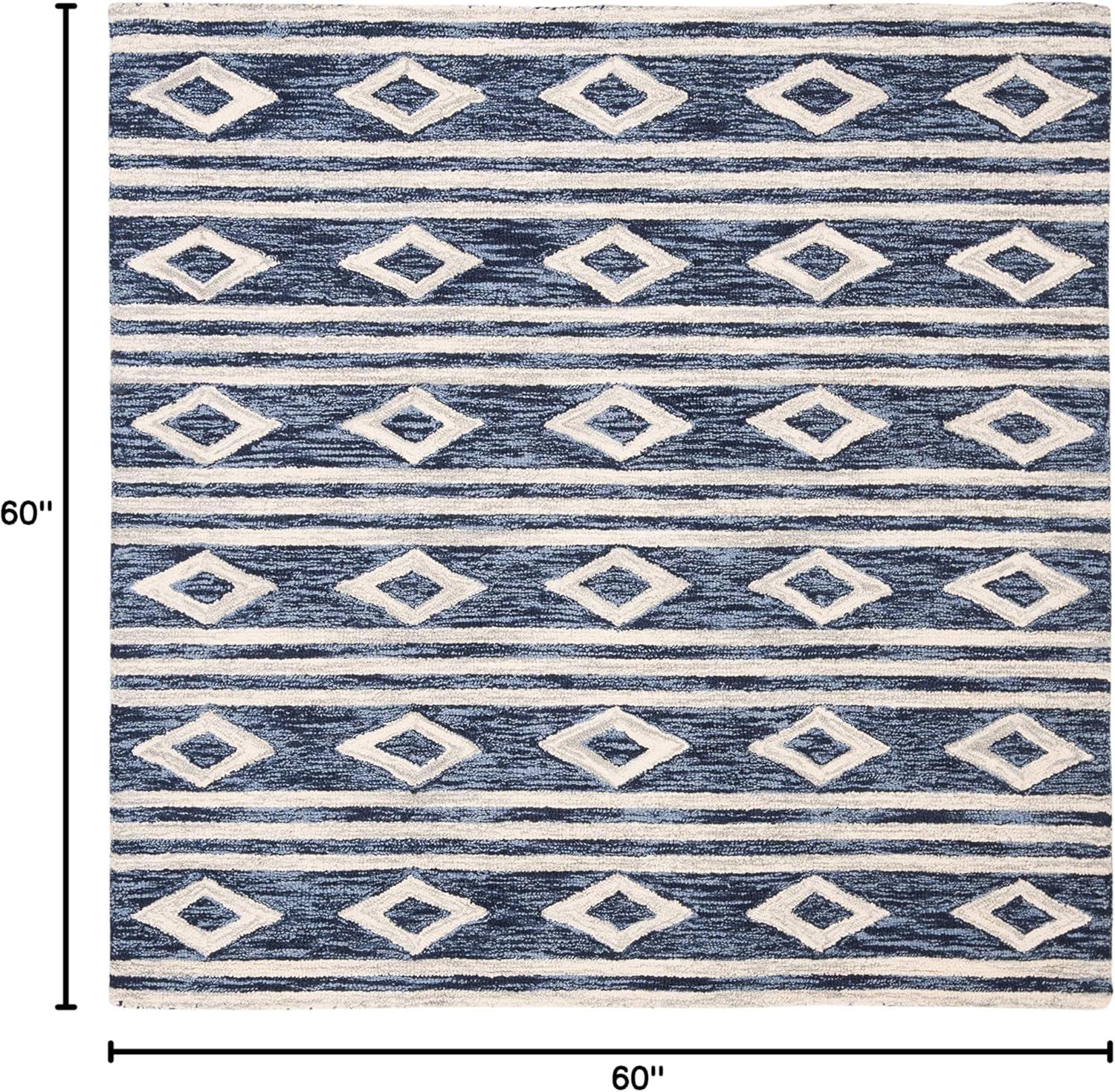 image:imageSAFAVIEH MicroLoop Collection Area Rug 5 Square Navy amp Ivory Handmade Moroccan Tribal Wool Ideal for High Traffic Areas in Living Room Bedroom MLP153NNavyIvory