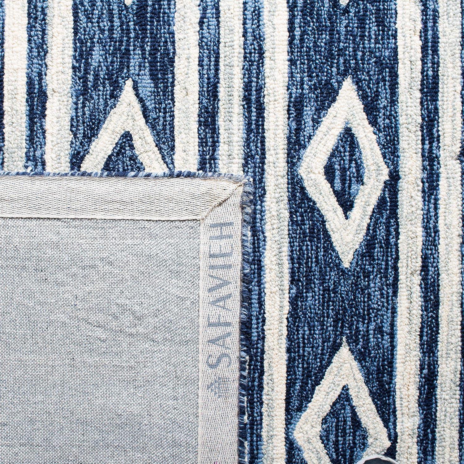 image:imageSAFAVIEH MicroLoop Collection Area Rug 5 Square Navy amp Ivory Handmade Moroccan Tribal Wool Ideal for High Traffic Areas in Living Room Bedroom MLP153NNavyIvory