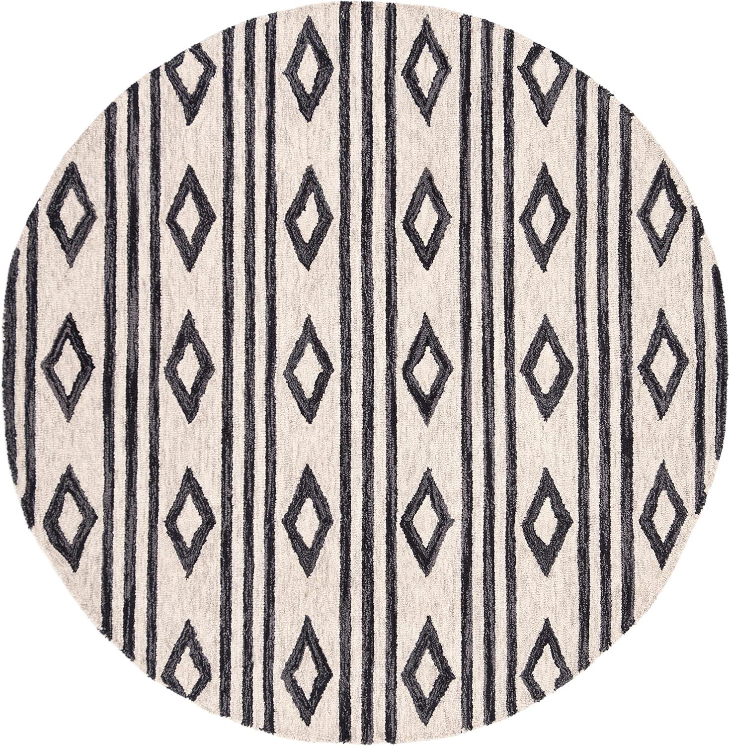 image:imageSAFAVIEH MicroLoop Collection Area Rug 5 Square Navy amp Ivory Handmade Moroccan Tribal Wool Ideal for High Traffic Areas in Living Room Bedroom MLP153NIvoryCharcoal