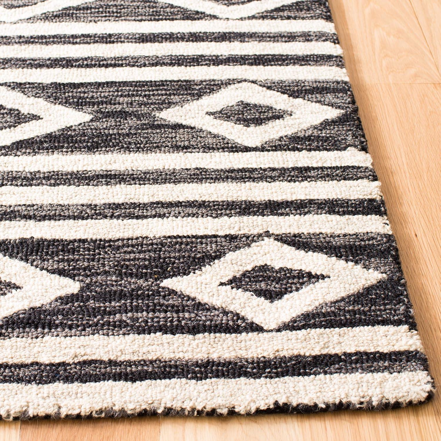image:imageSAFAVIEH MicroLoop Collection Area Rug 5 Square Navy amp Ivory Handmade Moroccan Tribal Wool Ideal for High Traffic Areas in Living Room Bedroom MLP153NCharcoalIvory