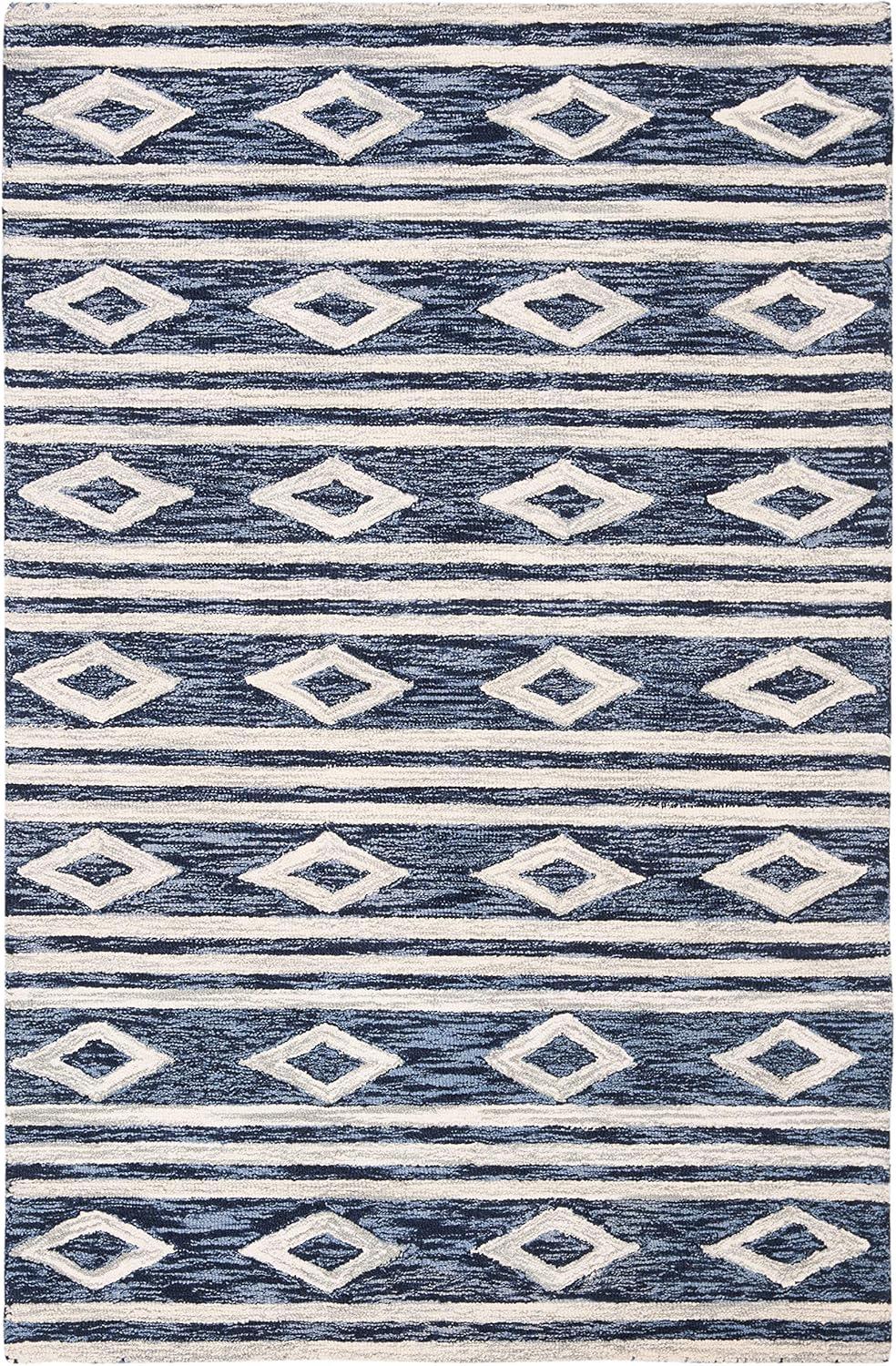 image:imageSAFAVIEH MicroLoop Collection Area Rug 5 Square Navy amp Ivory Handmade Moroccan Tribal Wool Ideal for High Traffic Areas in Living Room Bedroom MLP153NNavyIvory
