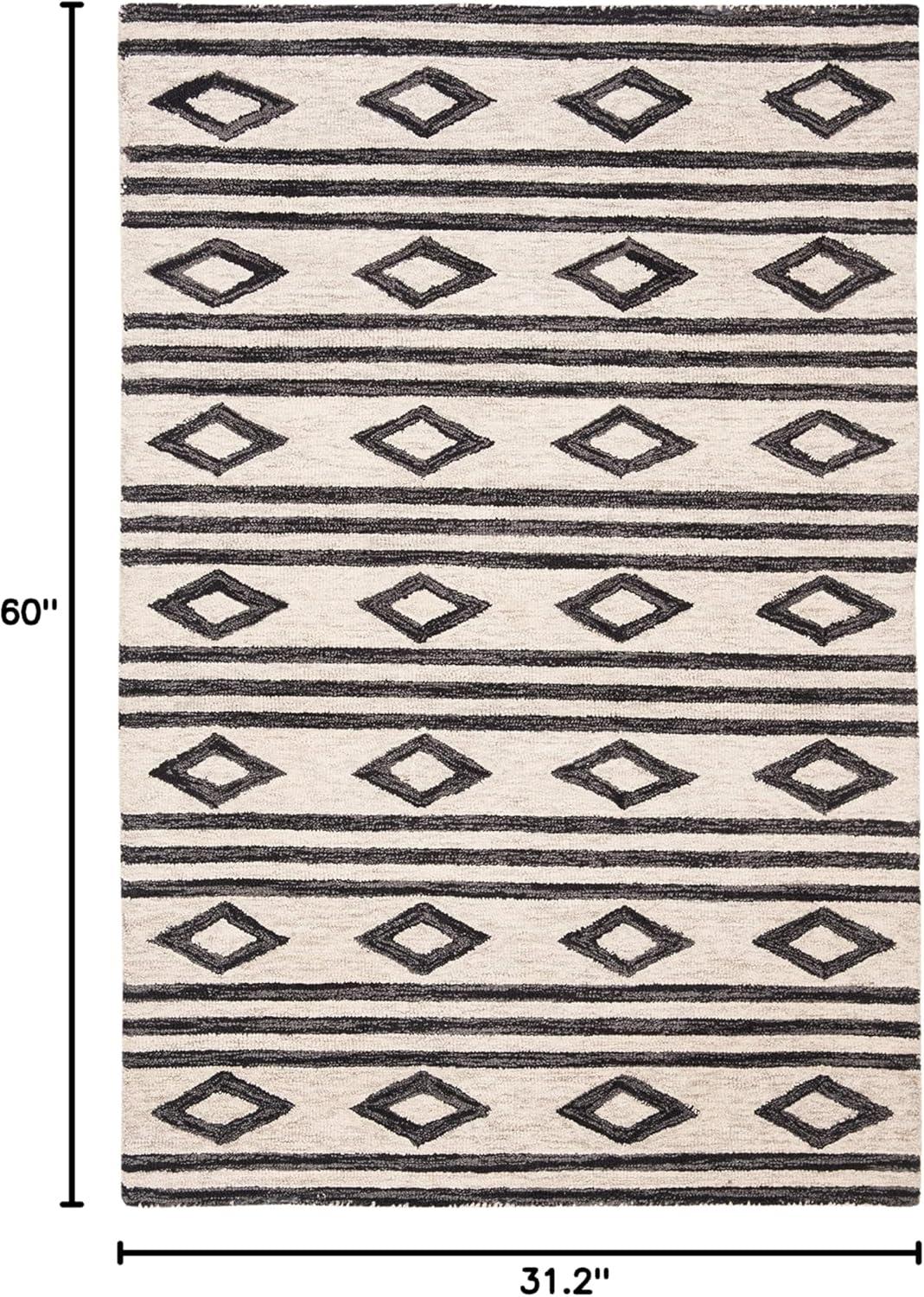 image:imageSAFAVIEH MicroLoop Collection Area Rug 5 Square Navy amp Ivory Handmade Moroccan Tribal Wool Ideal for High Traffic Areas in Living Room Bedroom MLP153NIvoryCharcoal