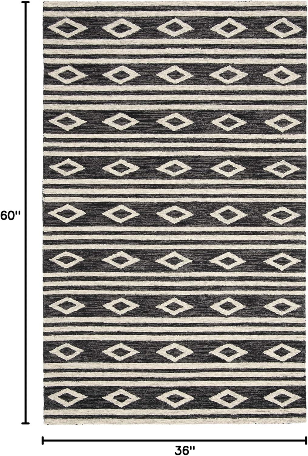 image:imageSAFAVIEH MicroLoop Collection Area Rug 5 Square Navy amp Ivory Handmade Moroccan Tribal Wool Ideal for High Traffic Areas in Living Room Bedroom MLP153NCharcoalIvory