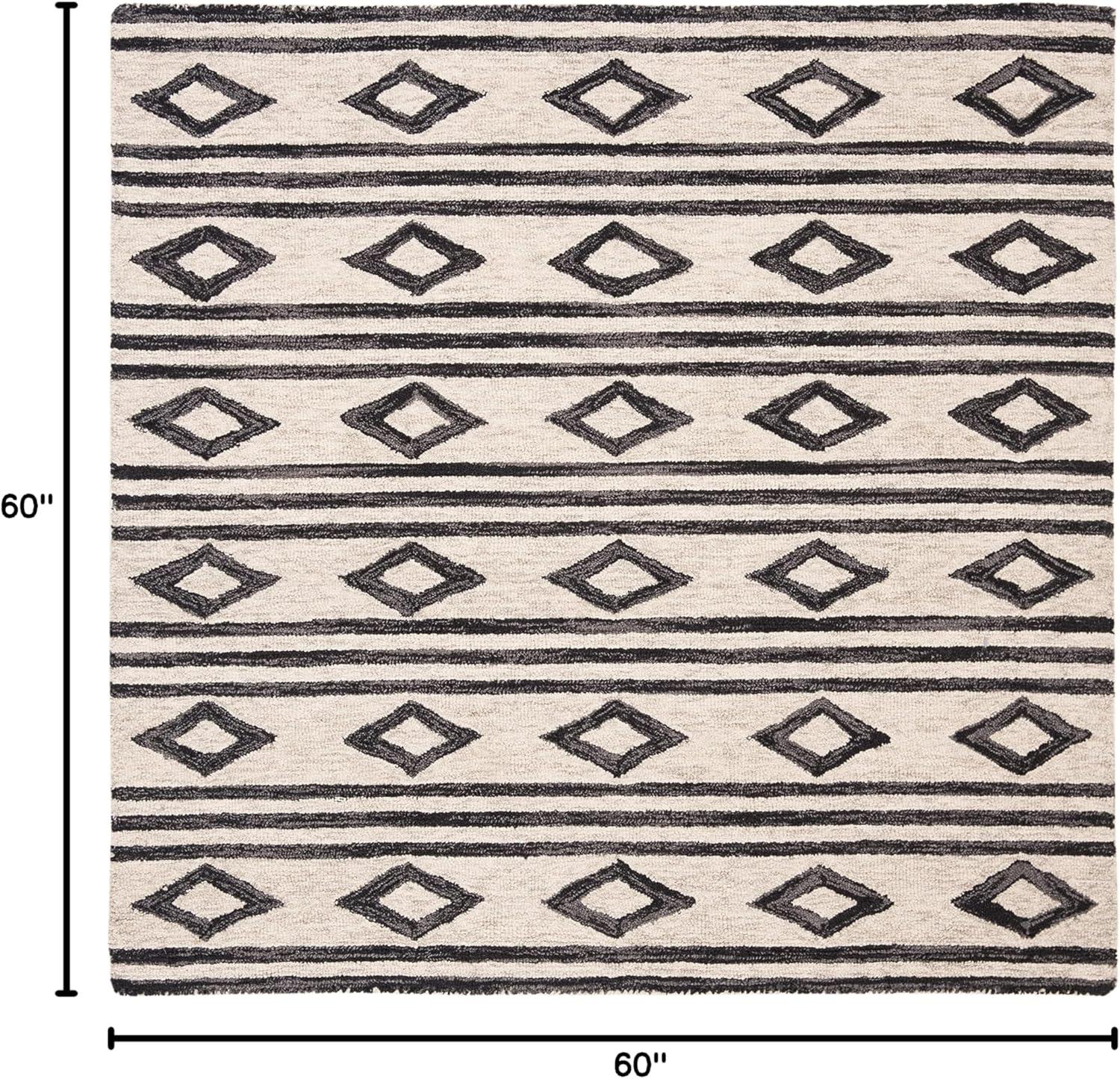 image:imageSAFAVIEH MicroLoop Collection Area Rug 5 Square Navy amp Ivory Handmade Moroccan Tribal Wool Ideal for High Traffic Areas in Living Room Bedroom MLP153NIvoryCharcoal