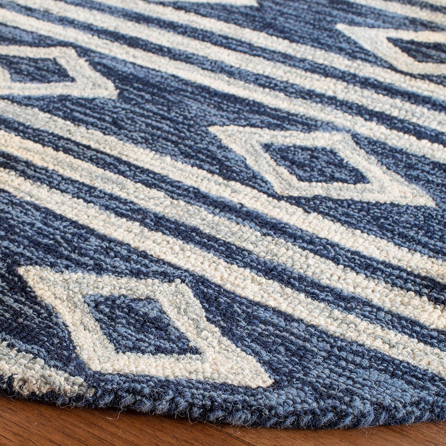 image:imageSAFAVIEH MicroLoop Collection Area Rug 5 Square Navy amp Ivory Handmade Moroccan Tribal Wool Ideal for High Traffic Areas in Living Room Bedroom MLP153NNavyIvory