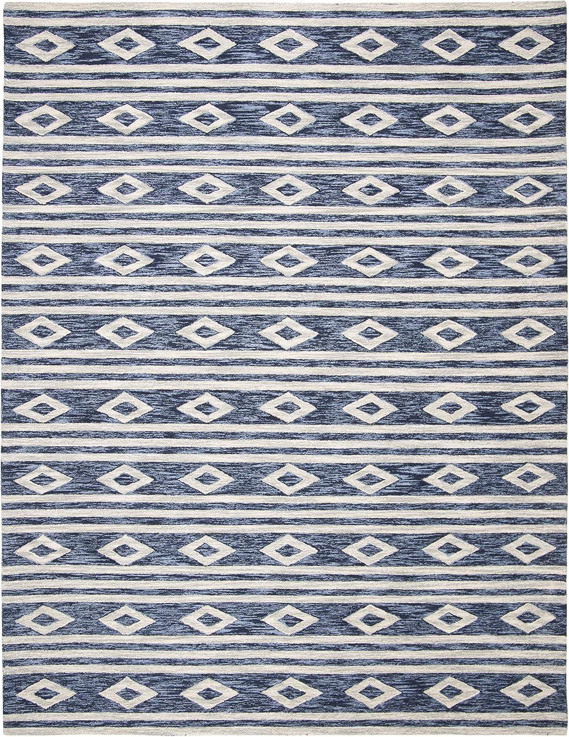 image:imageSAFAVIEH MicroLoop Collection Area Rug 5 Square Navy amp Ivory Handmade Moroccan Tribal Wool Ideal for High Traffic Areas in Living Room Bedroom MLP153NNavyIvory