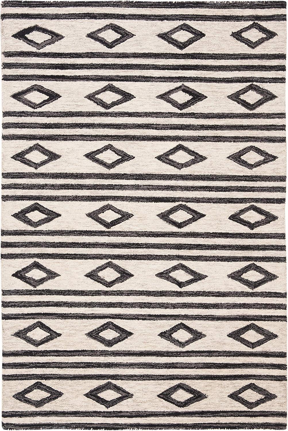 image:imageSAFAVIEH MicroLoop Collection Area Rug 5 Square Navy amp Ivory Handmade Moroccan Tribal Wool Ideal for High Traffic Areas in Living Room Bedroom MLP153NIvoryCharcoal