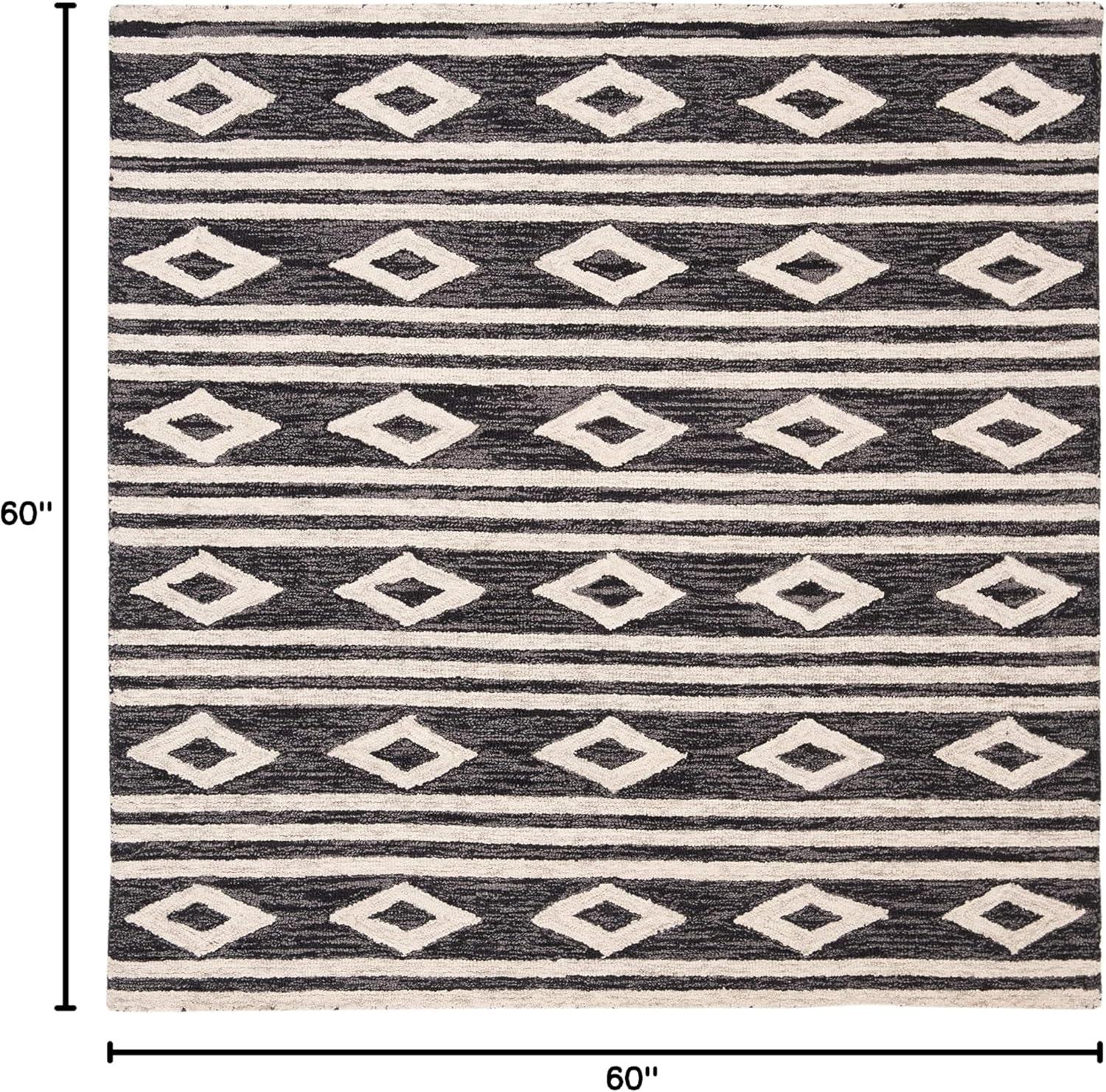 image:imageSAFAVIEH MicroLoop Collection Area Rug 5 Square Navy amp Ivory Handmade Moroccan Tribal Wool Ideal for High Traffic Areas in Living Room Bedroom MLP153NCharcoalIvory