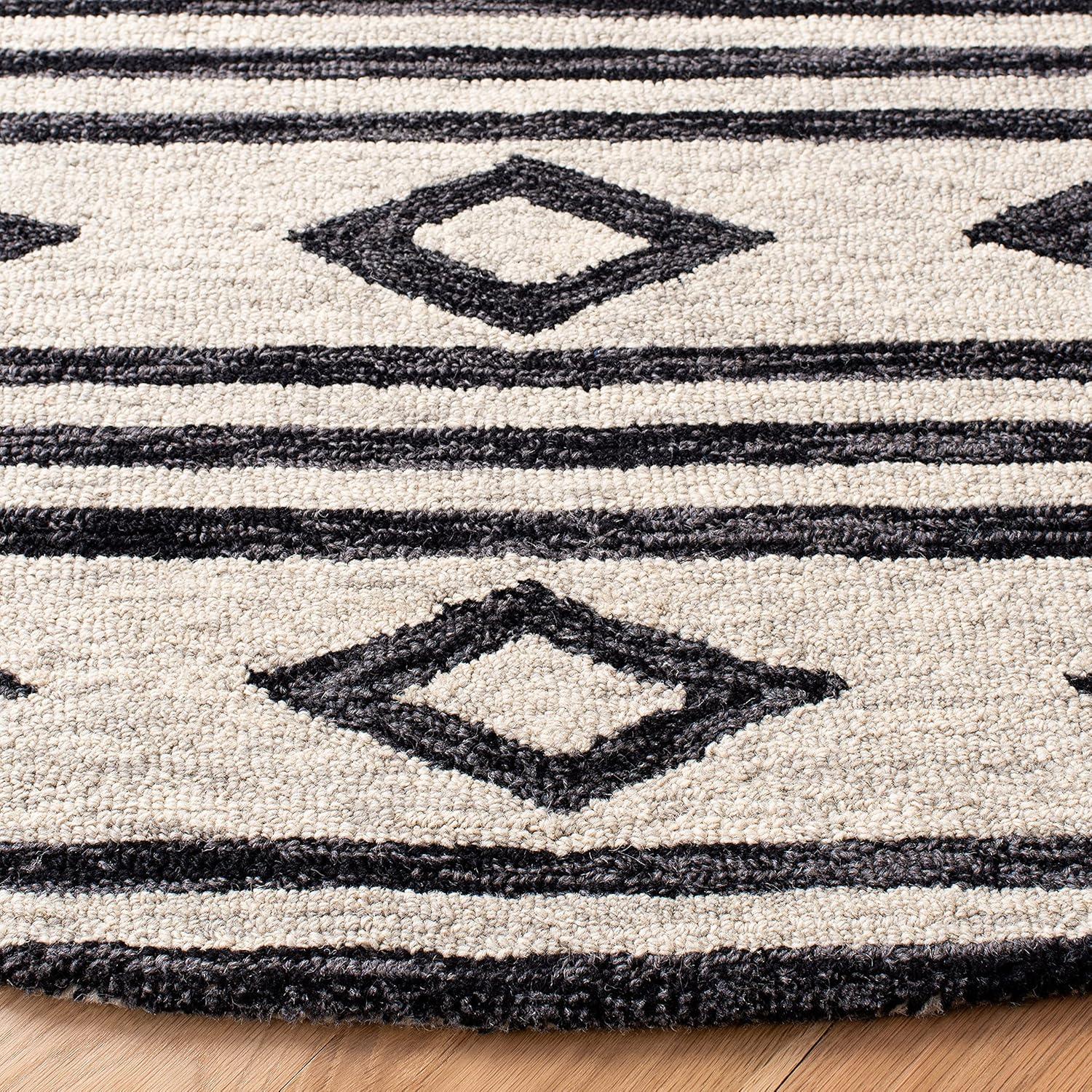 image:imageSAFAVIEH MicroLoop Collection Area Rug 5 Square Navy amp Ivory Handmade Moroccan Tribal Wool Ideal for High Traffic Areas in Living Room Bedroom MLP153NIvoryCharcoal
