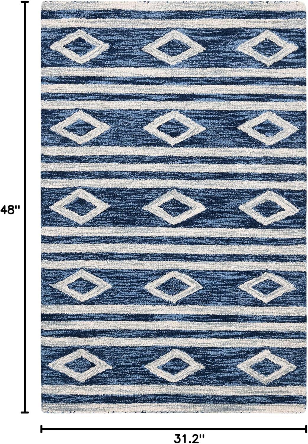 image:imageSAFAVIEH MicroLoop Collection Area Rug 5 Square Navy amp Ivory Handmade Moroccan Tribal Wool Ideal for High Traffic Areas in Living Room Bedroom MLP153NNavyIvory