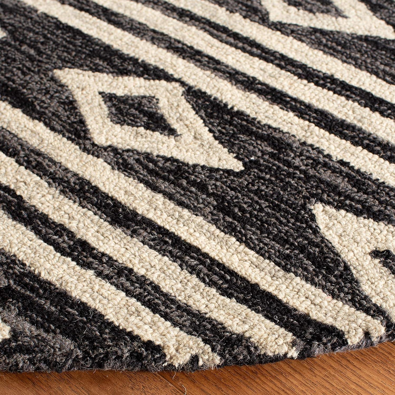 image:imageSAFAVIEH MicroLoop Collection Area Rug 5 Square Navy amp Ivory Handmade Moroccan Tribal Wool Ideal for High Traffic Areas in Living Room Bedroom MLP153NCharcoalIvory