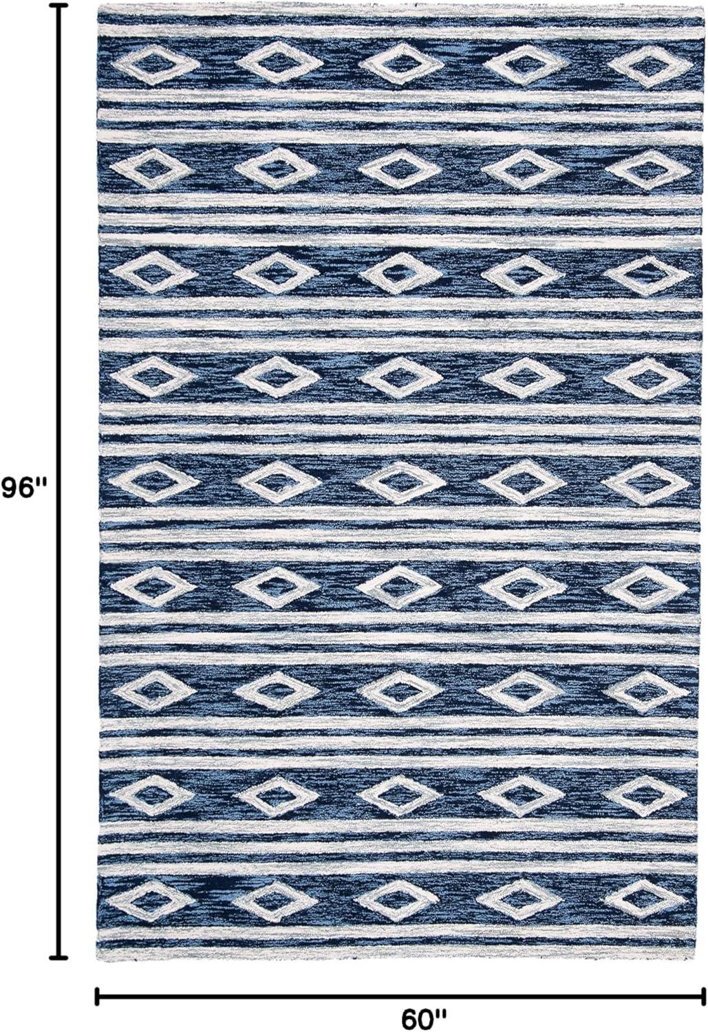 image:imageSAFAVIEH MicroLoop Collection Area Rug 5 Square Navy amp Ivory Handmade Moroccan Tribal Wool Ideal for High Traffic Areas in Living Room Bedroom MLP153NNavyIvory