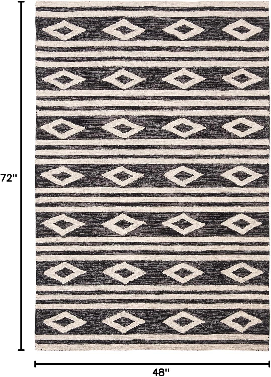 image:imageSAFAVIEH MicroLoop Collection Area Rug 5 Square Navy amp Ivory Handmade Moroccan Tribal Wool Ideal for High Traffic Areas in Living Room Bedroom MLP153NCharcoalIvory