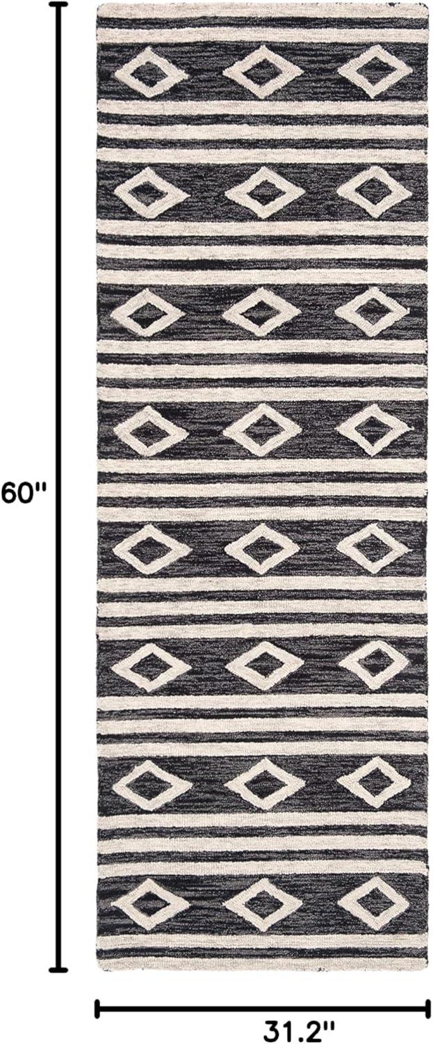 image:imageSAFAVIEH MicroLoop Collection Area Rug 5 Square Navy amp Ivory Handmade Moroccan Tribal Wool Ideal for High Traffic Areas in Living Room Bedroom MLP153NCharcoalIvory