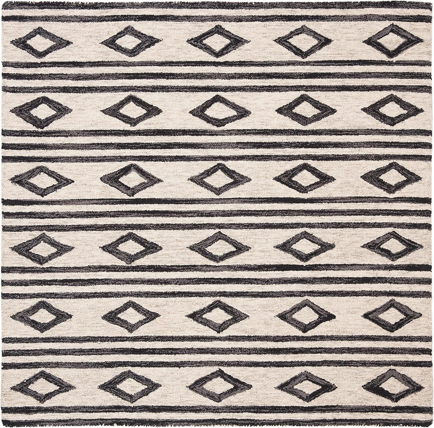 image:imageSAFAVIEH MicroLoop Collection Area Rug 5 Square Navy amp Ivory Handmade Moroccan Tribal Wool Ideal for High Traffic Areas in Living Room Bedroom MLP153NIvoryCharcoal