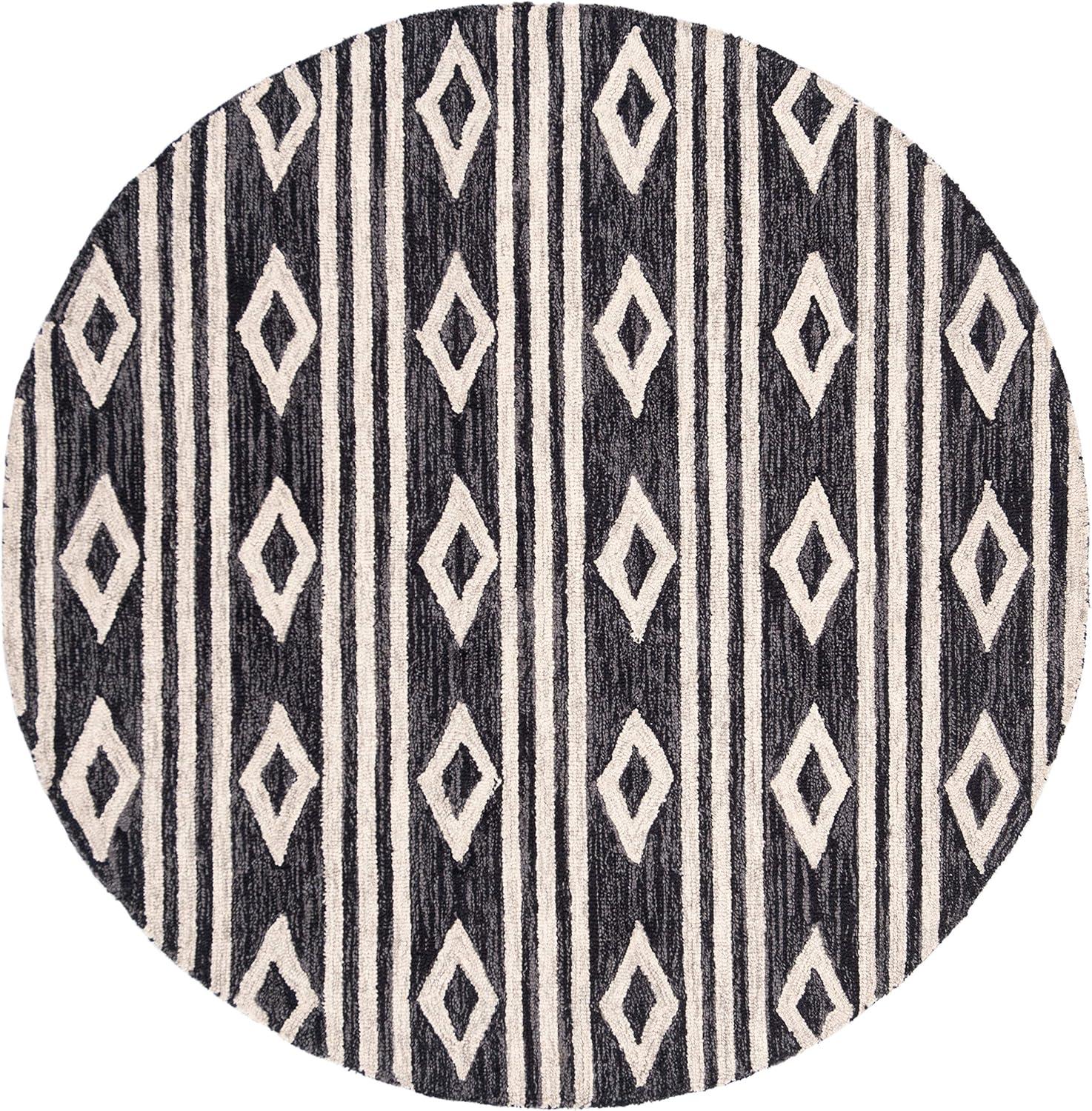 image:imageSAFAVIEH MicroLoop Collection Area Rug 5 Square Navy amp Ivory Handmade Moroccan Tribal Wool Ideal for High Traffic Areas in Living Room Bedroom MLP153NCharcoalIvory