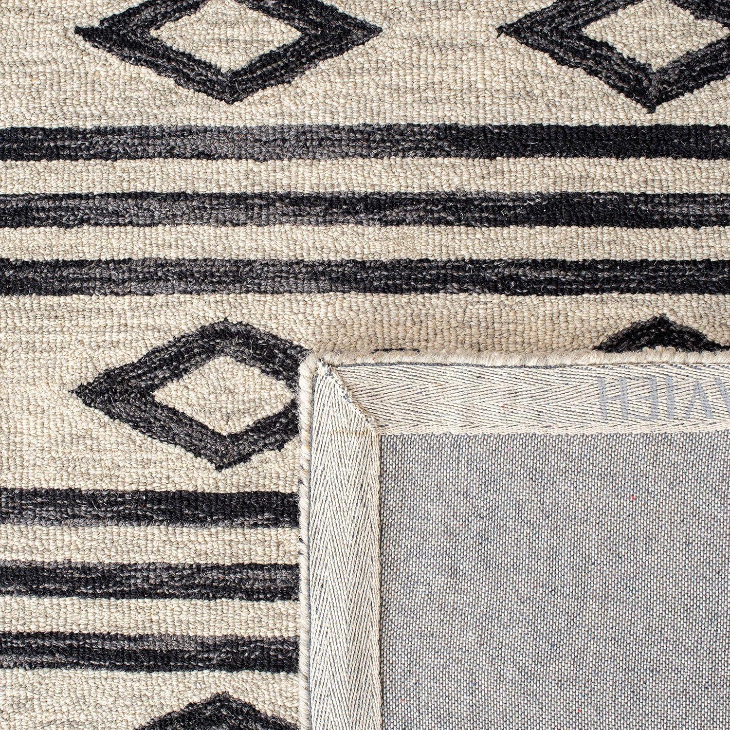 image:imageSAFAVIEH MicroLoop Collection Area Rug 5 Square Navy amp Ivory Handmade Moroccan Tribal Wool Ideal for High Traffic Areas in Living Room Bedroom MLP153NIvoryCharcoal