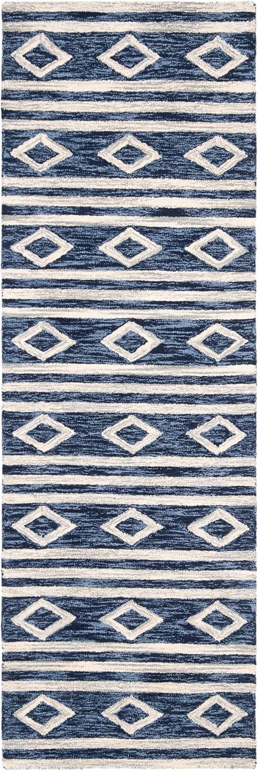 image:imageSAFAVIEH MicroLoop Collection Area Rug 5 Square Navy amp Ivory Handmade Moroccan Tribal Wool Ideal for High Traffic Areas in Living Room Bedroom MLP153NNavyIvory