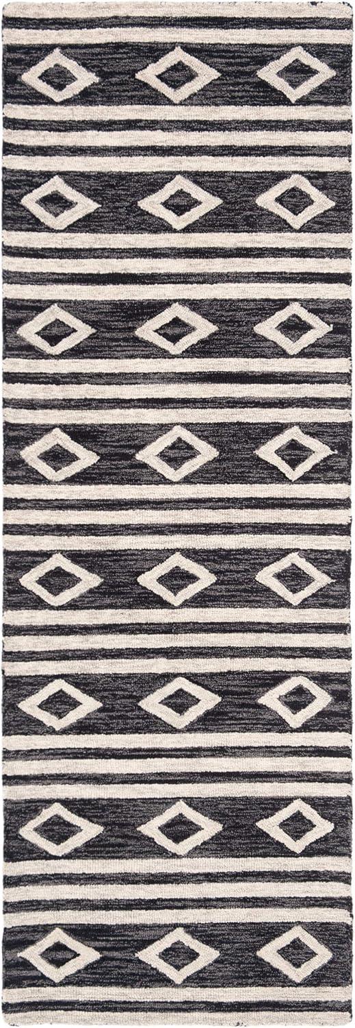image:imageSAFAVIEH MicroLoop Collection Area Rug 5 Square Navy amp Ivory Handmade Moroccan Tribal Wool Ideal for High Traffic Areas in Living Room Bedroom MLP153NCharcoalIvory