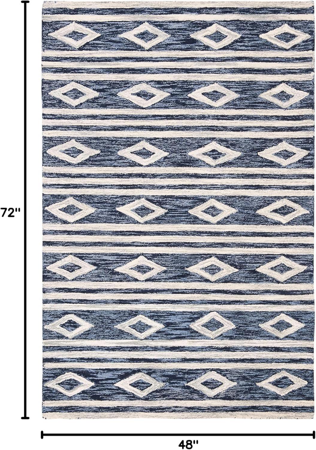 image:imageSAFAVIEH MicroLoop Collection Area Rug 5 Square Navy amp Ivory Handmade Moroccan Tribal Wool Ideal for High Traffic Areas in Living Room Bedroom MLP153NNavyIvory
