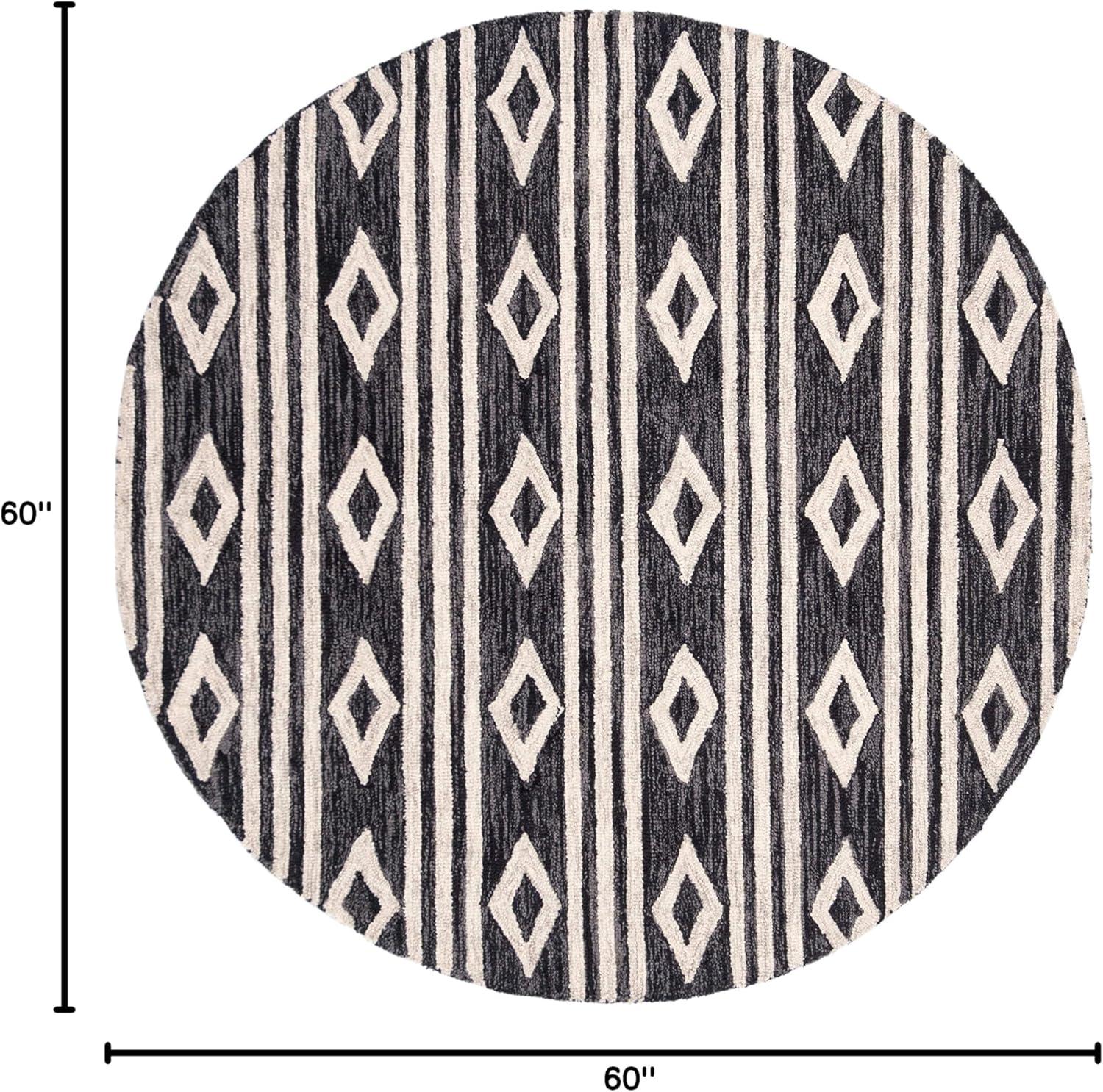 image:imageSAFAVIEH MicroLoop Collection Area Rug 5 Square Navy amp Ivory Handmade Moroccan Tribal Wool Ideal for High Traffic Areas in Living Room Bedroom MLP153NCharcoalIvory