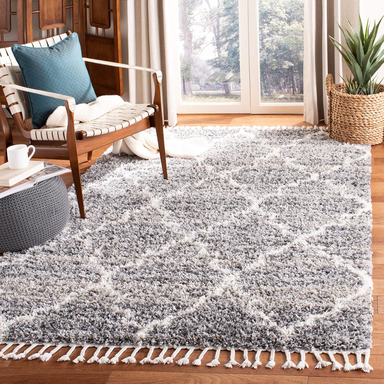 image:imageSAFAVIEH Montreal Shag Collection 53 x 76 NavyIvory SGML938N Trellis NonShedding Living Room Bedroom Dining Room Entryway Plush 2inch Thick Area RugGreyIvory