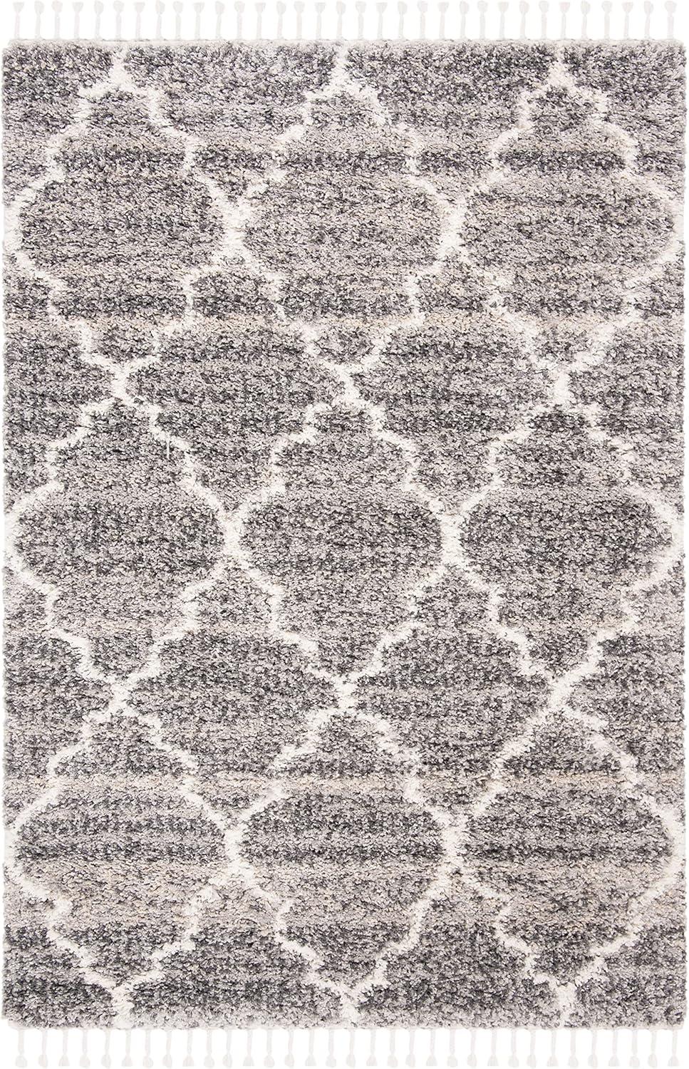 image:imageSAFAVIEH Montreal Shag Collection 53 x 76 NavyIvory SGML938N Trellis NonShedding Living Room Bedroom Dining Room Entryway Plush 2inch Thick Area RugGreyIvory