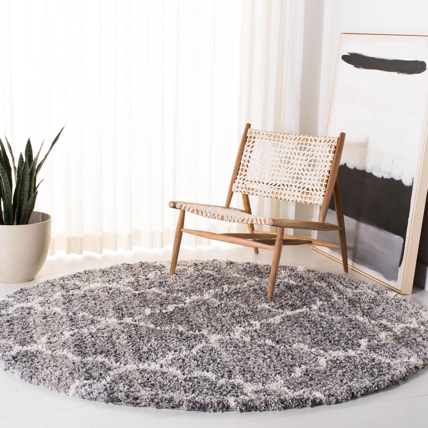 image:imageSAFAVIEH Montreal Shag Collection 53 x 76 NavyIvory SGML938N Trellis NonShedding Living Room Bedroom Dining Room Entryway Plush 2inch Thick Area RugGreyIvory