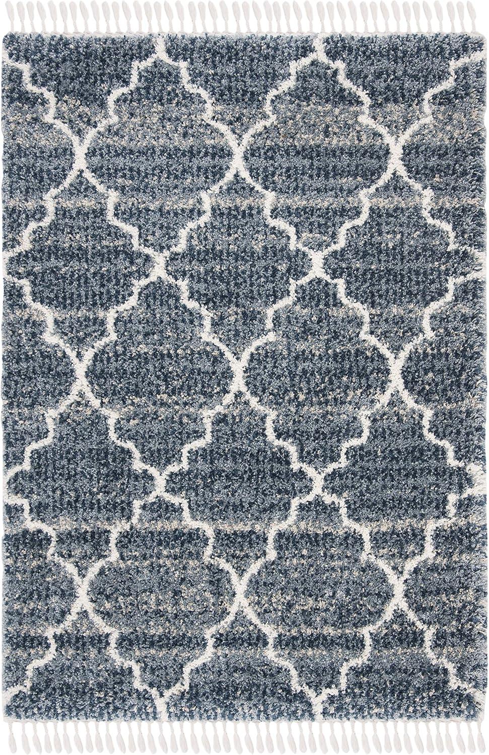 image:imageSAFAVIEH Montreal Shag Collection 53 x 76 NavyIvory SGML938N Trellis NonShedding Living Room Bedroom Dining Room Entryway Plush 2inch Thick Area RugNavyIvory