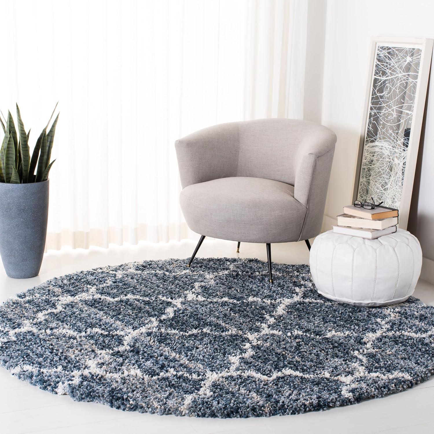 image:imageSAFAVIEH Montreal Shag Collection 53 x 76 NavyIvory SGML938N Trellis NonShedding Living Room Bedroom Dining Room Entryway Plush 2inch Thick Area RugNavyIvory