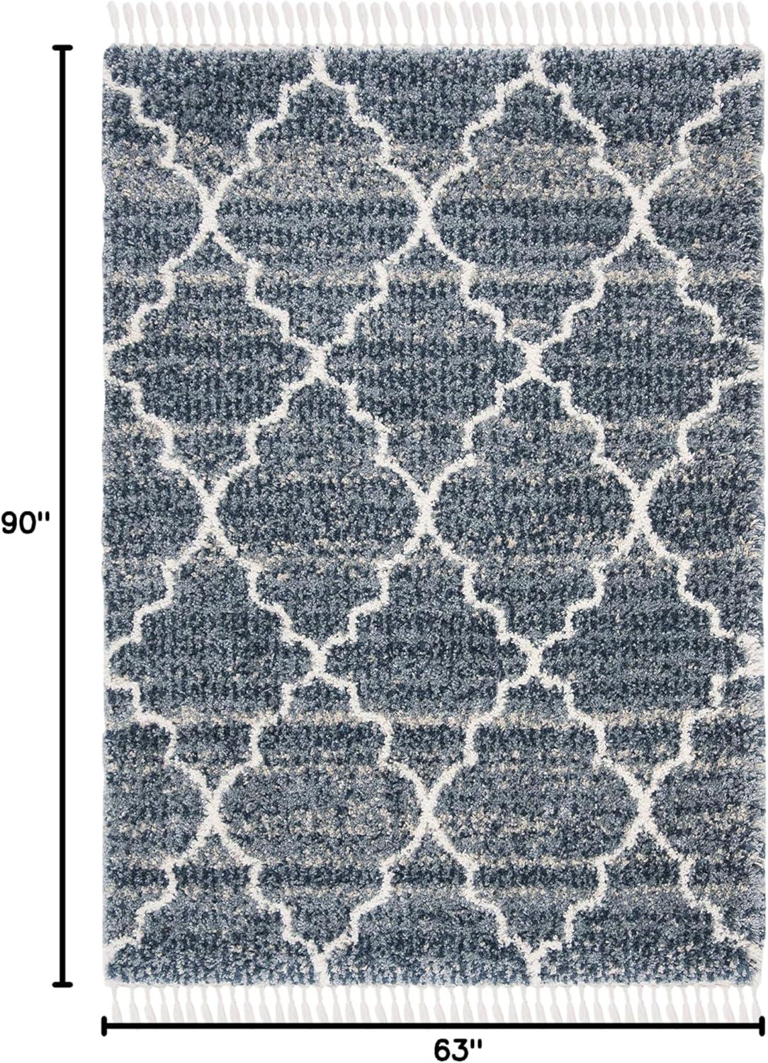 image:imageSAFAVIEH Montreal Shag Collection 53 x 76 NavyIvory SGML938N Trellis NonShedding Living Room Bedroom Dining Room Entryway Plush 2inch Thick Area RugNavyIvory