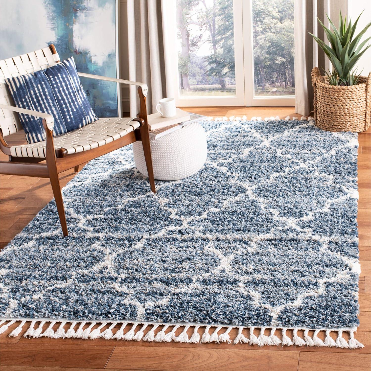image:imageSAFAVIEH Montreal Shag Collection 53 x 76 NavyIvory SGML938N Trellis NonShedding Living Room Bedroom Dining Room Entryway Plush 2inch Thick Area RugNavyIvory
