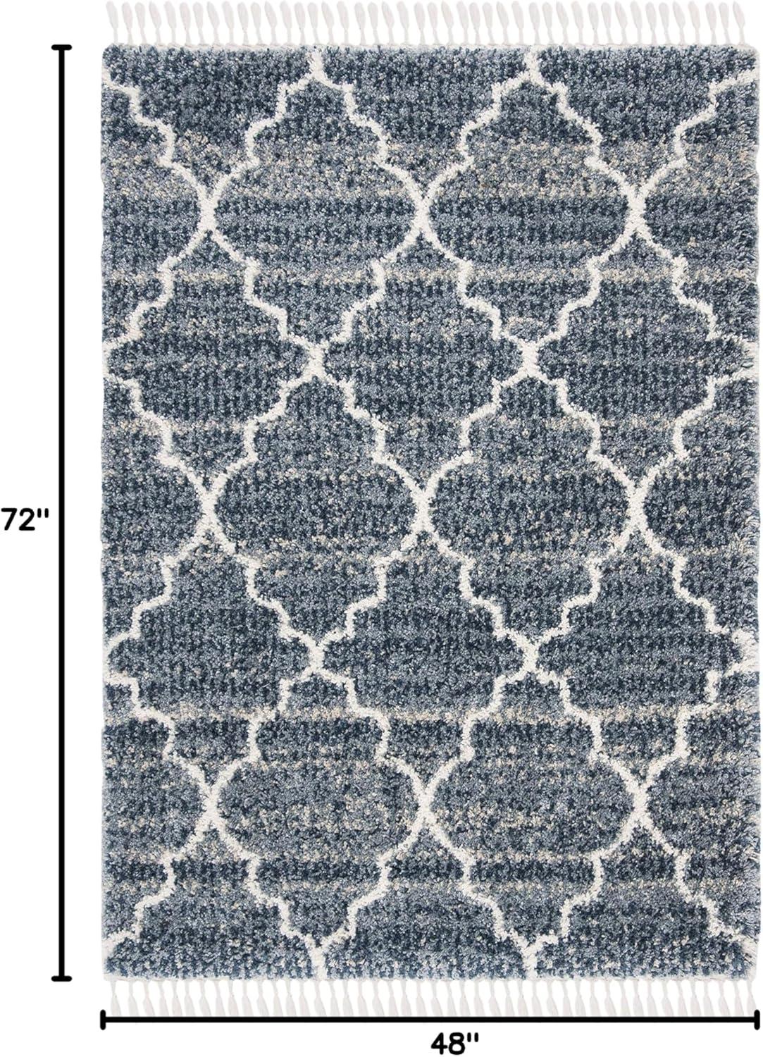 image:imageSAFAVIEH Montreal Shag Collection 53 x 76 NavyIvory SGML938N Trellis NonShedding Living Room Bedroom Dining Room Entryway Plush 2inch Thick Area RugNavyIvory