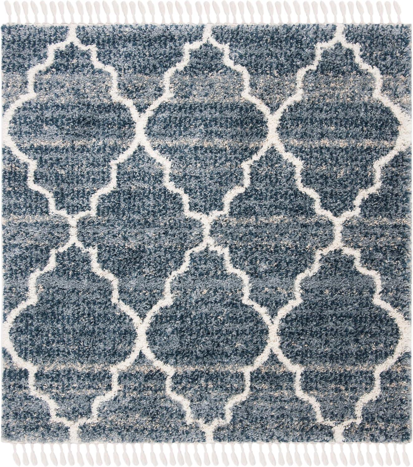 image:imageSAFAVIEH Montreal Shag Collection 53 x 76 NavyIvory SGML938N Trellis NonShedding Living Room Bedroom Dining Room Entryway Plush 2inch Thick Area RugNavyIvory