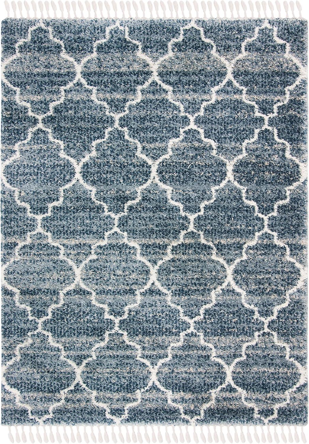 image:imageSAFAVIEH Montreal Shag Collection 53 x 76 NavyIvory SGML938N Trellis NonShedding Living Room Bedroom Dining Room Entryway Plush 2inch Thick Area RugNavyIvory