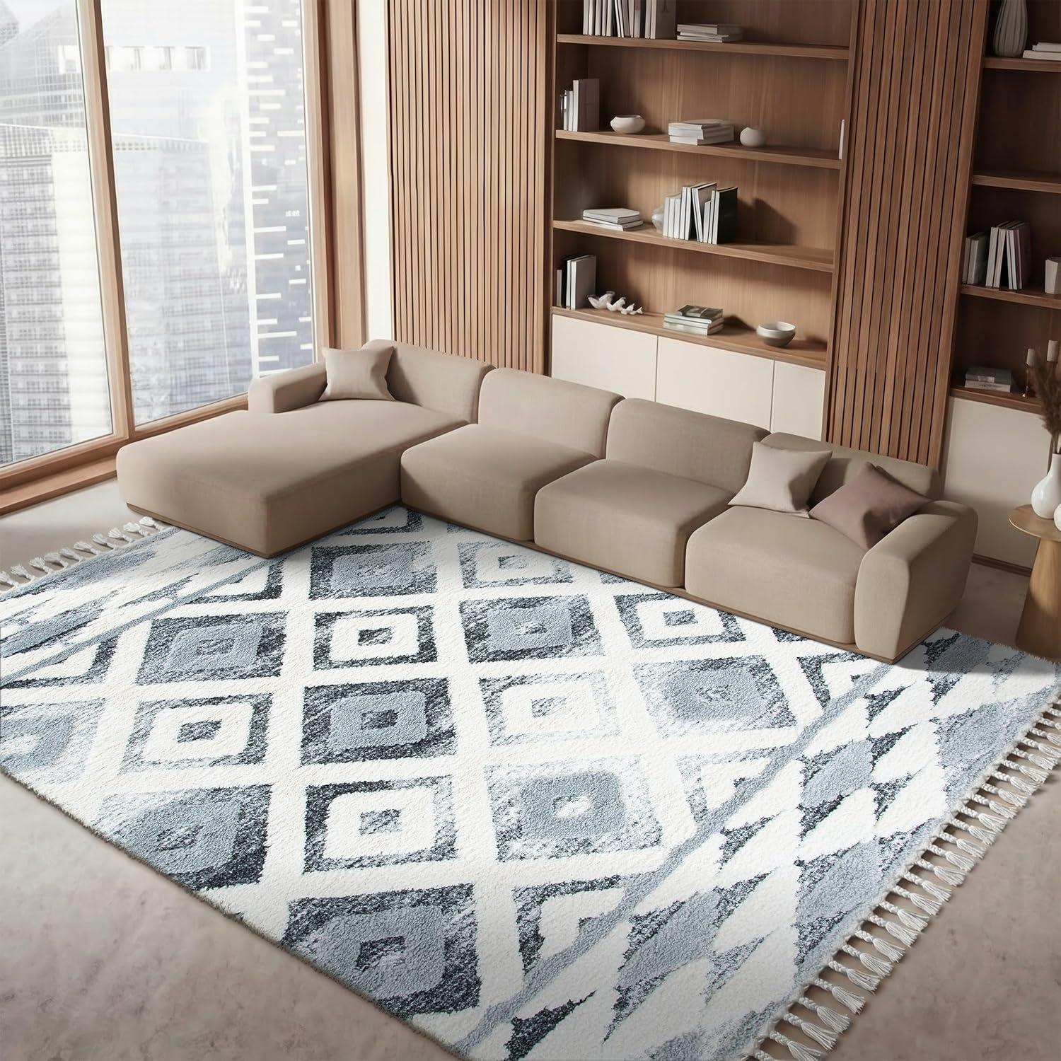 image:imageSAFAVIEH Moroccan Tassel Shag Collection Area Rug 53 x 76 Grey amp Ivory Boho Design NonShedding amp Easy Care 2inch Thick Ideal for High Traffic Areas in Living Room Bedroom MTS661FGreyIvory