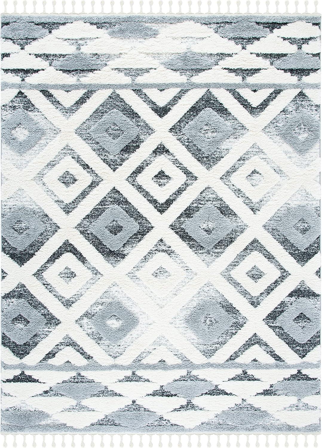 image:imageSAFAVIEH Moroccan Tassel Shag Collection Area Rug 53 x 76 Grey amp Ivory Boho Design NonShedding amp Easy Care 2inch Thick Ideal for High Traffic Areas in Living Room Bedroom MTS661FGreyIvory