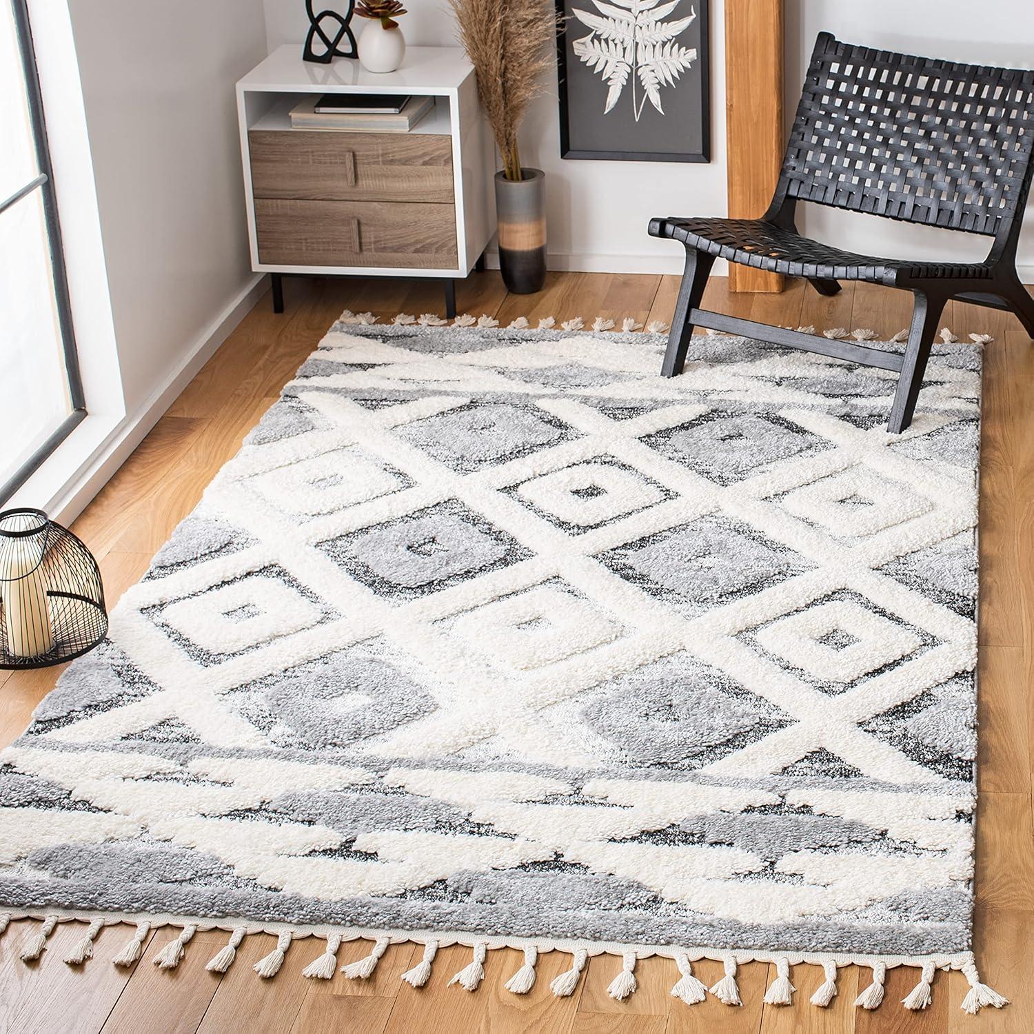 image:imageSAFAVIEH Moroccan Tassel Shag Collection Area Rug 53 x 76 Grey amp Ivory Boho Design NonShedding amp Easy Care 2inch Thick Ideal for High Traffic Areas in Living Room Bedroom MTS661FGreyIvory