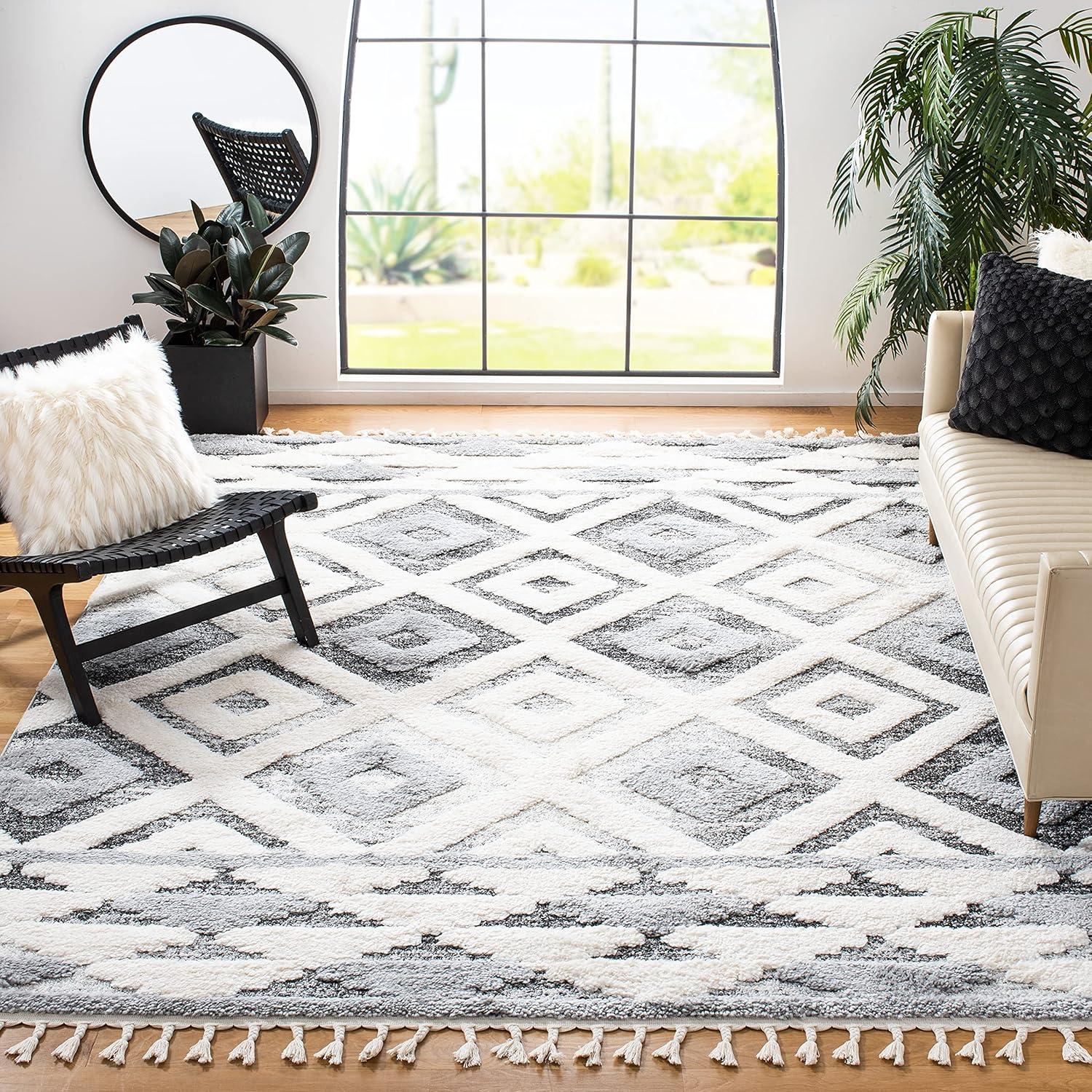 image:imageSAFAVIEH Moroccan Tassel Shag Collection Area Rug 53 x 76 Grey amp Ivory Boho Design NonShedding amp Easy Care 2inch Thick Ideal for High Traffic Areas in Living Room Bedroom MTS661FGreyIvory