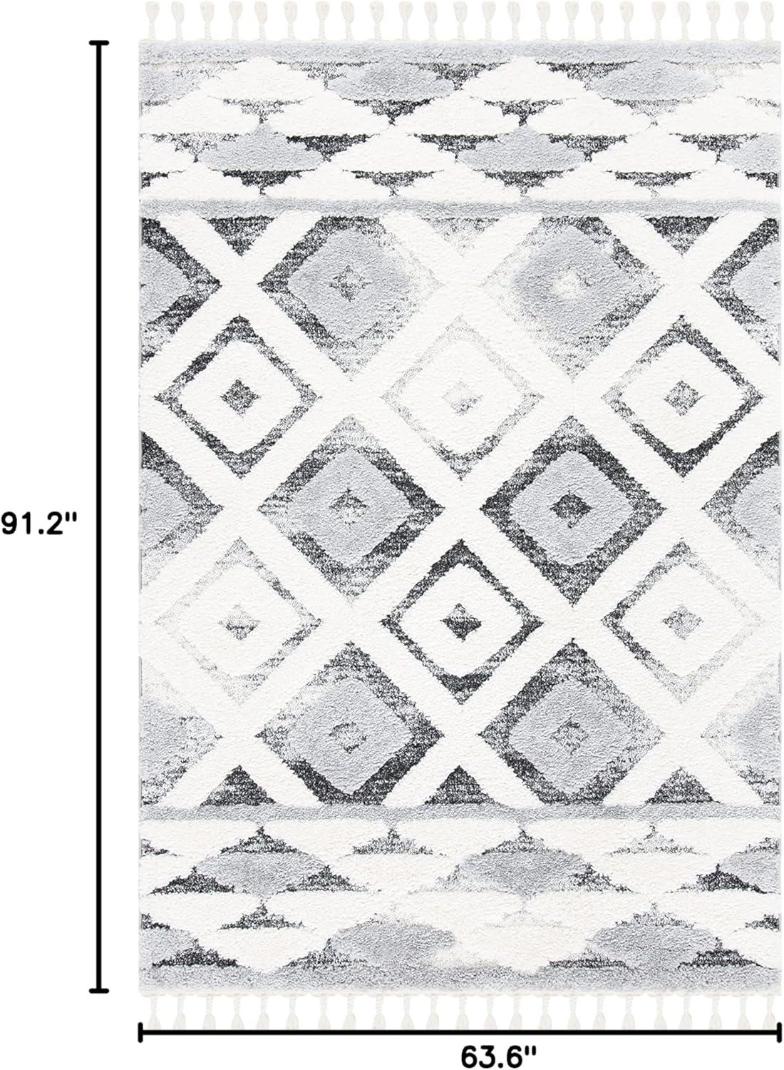 image:imageSAFAVIEH Moroccan Tassel Shag Collection Area Rug 53 x 76 Grey amp Ivory Boho Design NonShedding amp Easy Care 2inch Thick Ideal for High Traffic Areas in Living Room Bedroom MTS661FGreyIvory