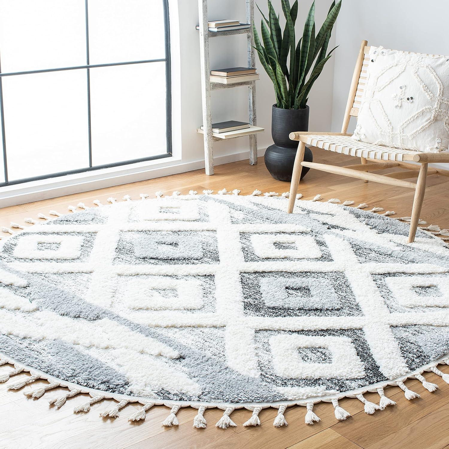 image:imageSAFAVIEH Moroccan Tassel Shag Collection Area Rug 53 x 76 Grey amp Ivory Boho Design NonShedding amp Easy Care 2inch Thick Ideal for High Traffic Areas in Living Room Bedroom MTS661FGreyIvory