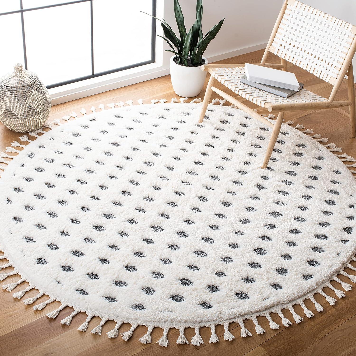image:imageSAFAVIEH Moroccan Tassel Shag Collection Area Rug 53 x 76 Ivory amp Grey Boho Design NonShedding amp Easy Care 2inch Thick Ideal for High Traffic Areas in Living Room Bedroom MTS690AIvoryGrey