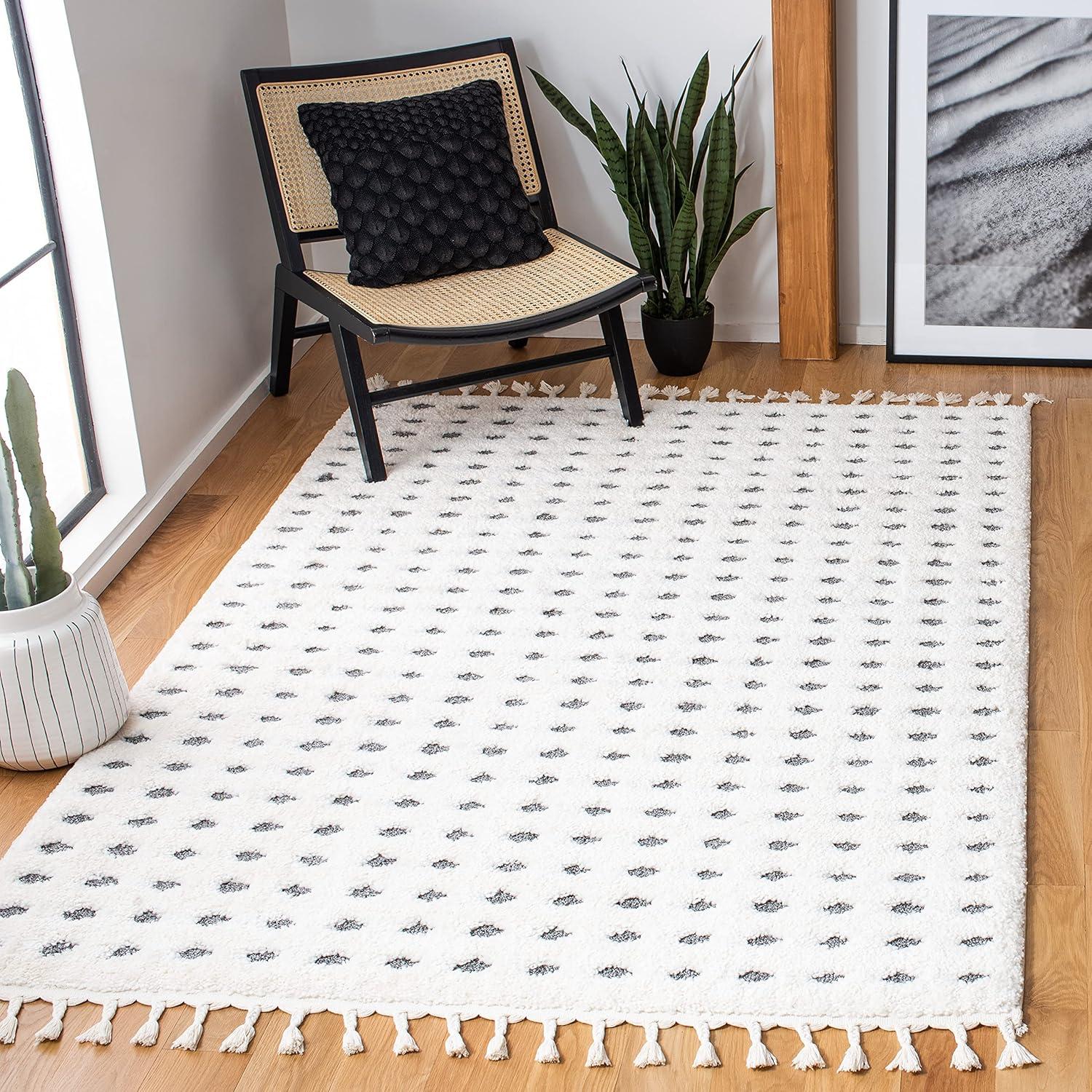 image:imageSAFAVIEH Moroccan Tassel Shag Collection Area Rug 53 x 76 Ivory amp Grey Boho Design NonShedding amp Easy Care 2inch Thick Ideal for High Traffic Areas in Living Room Bedroom MTS690AIvoryGrey