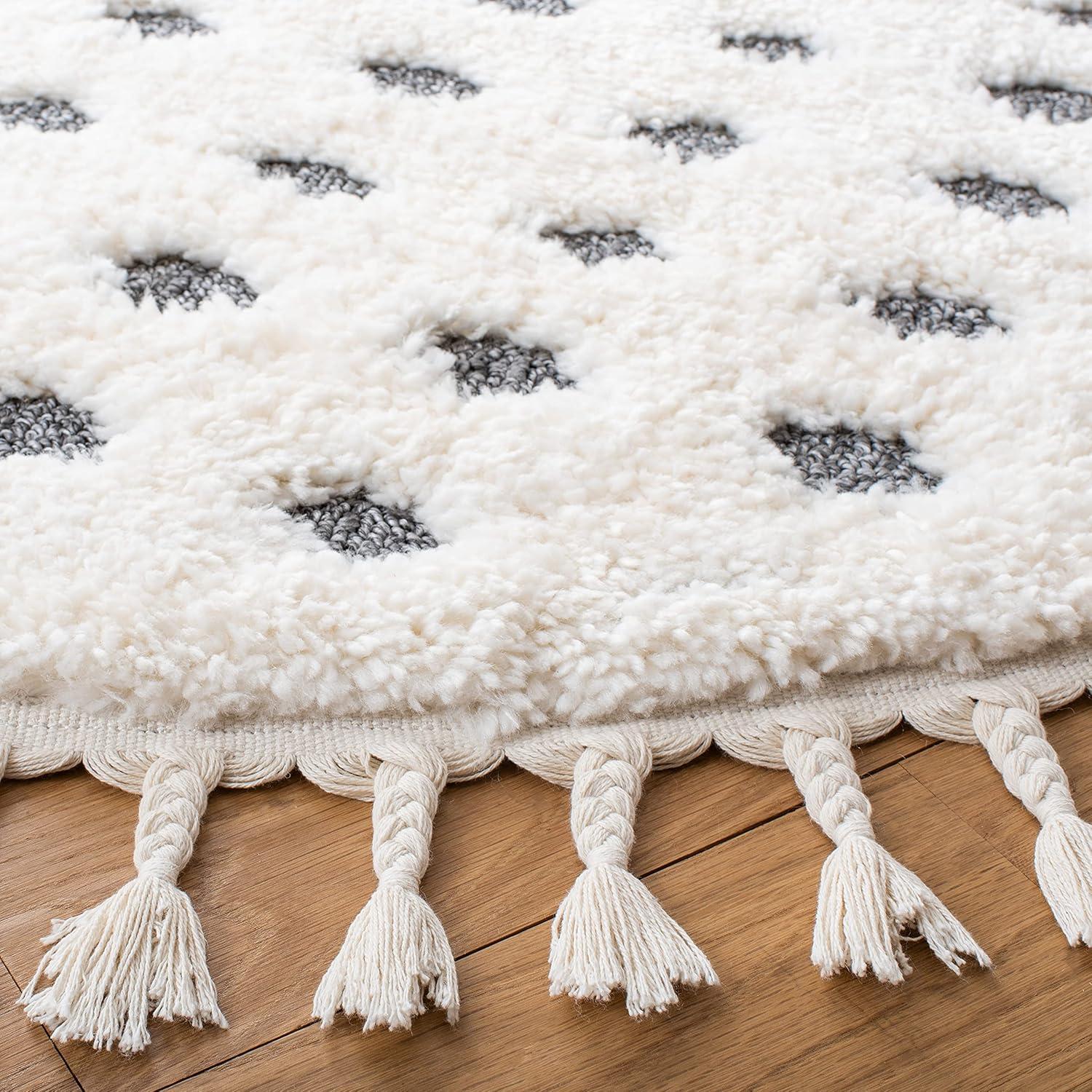 image:imageSAFAVIEH Moroccan Tassel Shag Collection Area Rug 53 x 76 Ivory amp Grey Boho Design NonShedding amp Easy Care 2inch Thick Ideal for High Traffic Areas in Living Room Bedroom MTS690AIvoryGrey